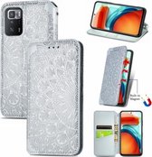 Voor Xiaomi Redmi Note 10 Pro 5G / Poco X3 GT Bloeiende Mandala Reliëfpatroon Magnetische Horizontale Flip Lederen Case met Houder & Kaartsleuven & Portemonnee (grijs)