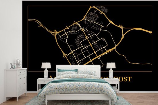 Papier peint - Papier peint photo Map - Amsterdam- Sud-Est - Zwart - Or - Largeur 360 cm x hauteur 240 cm