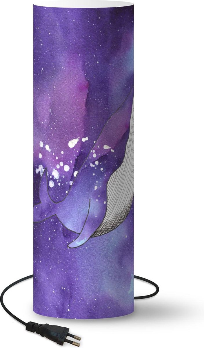 Lamp - Nachtlampje - Tafellamp slaapkamer - Walvis - Paars - Waterverf - 60 cm hoog - Ø19.1 cm - Inclusief LED lamp