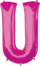 folieballon letter U 58 x 83 cm roze