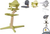 NOMI highchair: de meest complete meegroeistoel met babyschaaltje en heel veel extra's - Basis eiken wit oiled, stoel Lime
