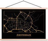 Porte-affiche avec affiche - Affiche scolaire - Carte - Amsterdam - Or - Zwart - 150x100 cm - lattes vierges