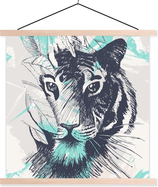 Porte-affiche avec affiche - Affiche scolaire - Tigre - Abstrait - Blauw - 120x120 cm - lattes vierges