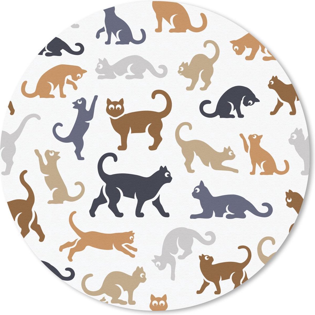 Muismat rond 30x30 cm - Mousepad Katten - Patronen - Bruin - Ronde muismatten