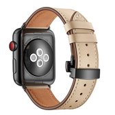 Echt leer + vlinder zwarte gesp vervangende horlogebanden voor Apple Watch Series 6 & SE & 5 & 4 44 mm / 3 & 2 & 1 42 mm (abrikoos)