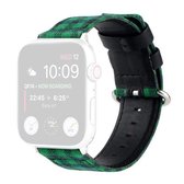 Rasterpatroon ronde gesp lederen horlogeband voor Apple Watch Series 6 & SE & 5 & 4 44 mm / 3 & 2 & 1 42 mm (groen zwart)