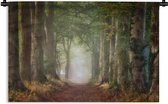 Wandkleed - Wanddoek - Bos - Pad - Bospad - Bomen en planten - Mist - Herfst - Bladeren - 180x120 cm - Wandtapijt