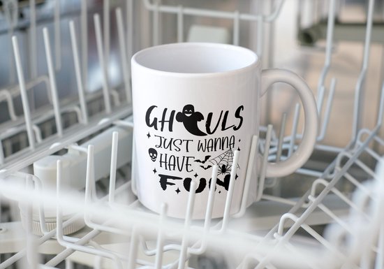 Tasse d'Halloween avec texte : Les goules veulent juste s'amuser | Décoration Halloween | Cadeaux drôles | Tasse de café | Gobelet à café | Tasse à thé | Tasse de thé