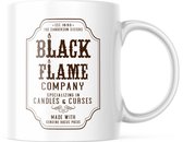 Halloween Mok met tekst: Black Flame Company - Specialzing in Candels & Curses - Made with genuine Hocus Pocus | Halloween Decoratie | Grappige Cadeaus | Koffiemok | Koffiebeker | Theemok | Theebeker