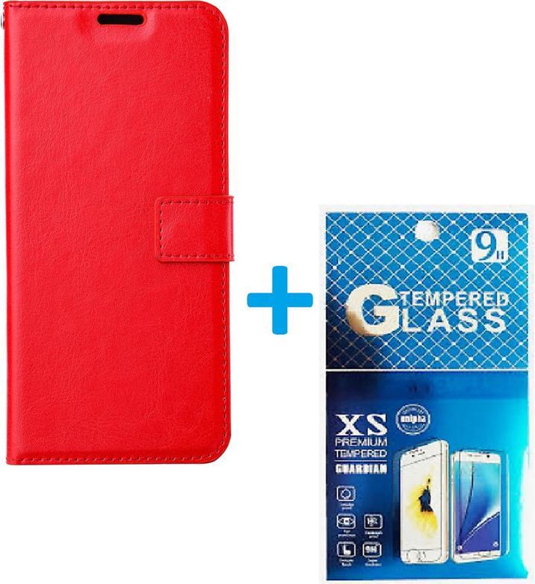 Portemonnee Bookcase Hoesje + 2 Pack Glas Geschikt voor: Samsung Galaxy A52s 5G / A52 5G / A52 4G - rood