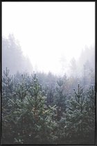 JUNIQE - Poster in kunststof lijst Misty Forest -30x45 /Grijs