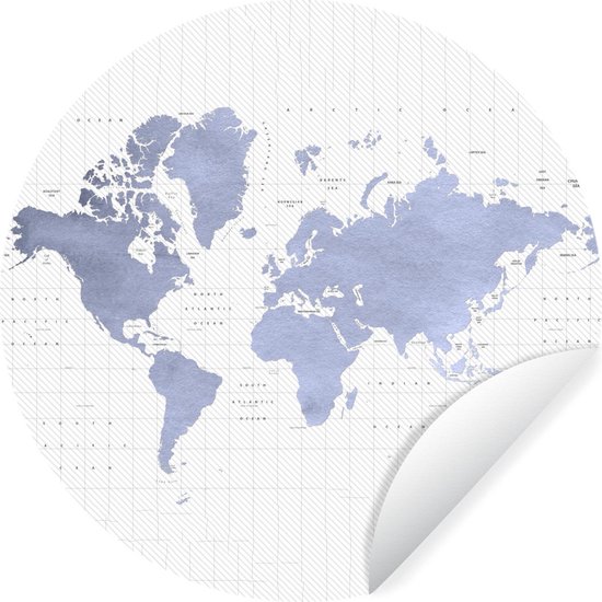 WallCircle - Muurstickers - Behangcirkel - Wereldkaart - Blauw - Waterverf - ⌀ 140 cm - Muurcirkel - Zelfklevend - Ronde Behangsticker
