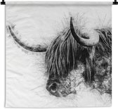 Tapisserie - Tapisserie - Portrait Scottish Highlander - Zwart Wit - 180x180 cm - Tapisserie