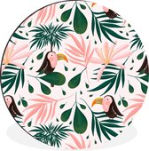 WallCircle - Cercle Mural - Cercle Mural - Toucan - Feuilles - Rose - Aluminium - Dibond - 120x120 cm - Intérieur et Extérieur XXL