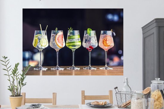 Stickers muraux - Cocktail - Verre à Vin - Restaurant - Eté - 120x80 cm - Film Adhésif
