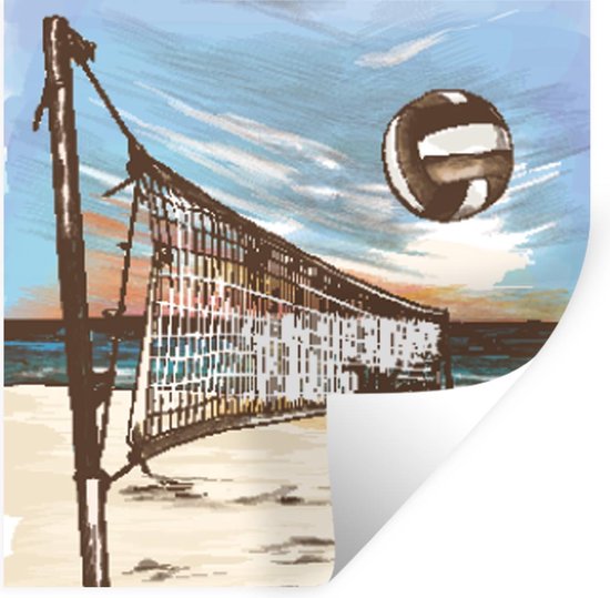 Muurstickers - Sticker Folie - Strand - Volleybal - Net - 120x120 cm - Plakfolie - Muurstickers Kinderkamer - Zelfklevend Behang XXL - Zelfklevend behangpapier - Stickerfolie