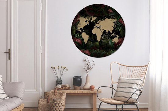 WallCircle - Cercle mural - Cercle mural - Wereldkaart - Fleurs - Rose - Aluminium - Dibond - 120x120 cm - Intérieur et extérieur XXL