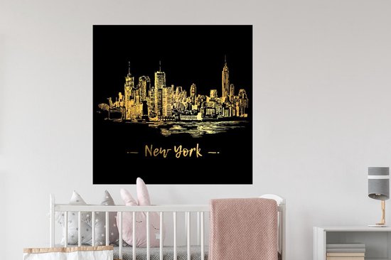 Stickers muraux - Film autocollant - New York - Or - Zwart - 100x100 cm - Film adhésif - Stickers muraux Chambre d'enfant - Papier peint autocollant XXL - Papier peint autocollant - Film autocollant