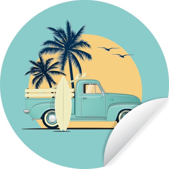 Papier Peint Cercle - Voiture - Soleil - Planche De Surf - Dessin - 100x100 cm XXL