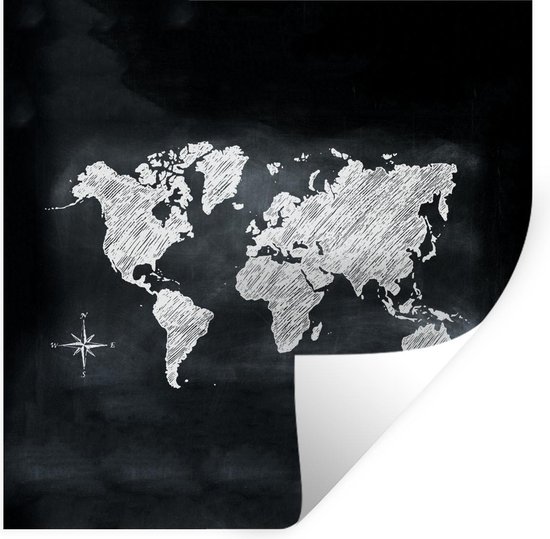 Muurstickers - Sticker Folie - Wereldkaart - Wit - Krijtbord - 100x100 cm -  Plakfolie... | bol.com