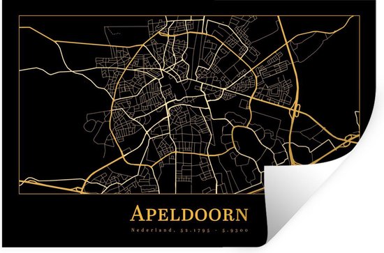 Muurstickers - Sticker Folie - Kaart - Apeldoorn - Goud - Zwart - 30x20 cm - Plakfolie - Muurstickers Kinderkamer - Zelfklevend Behang - Zelfklevend behangpapier - Stickerfolie