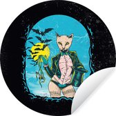 WallCircle - Stickers muraux - Cercle Papier Peint - Vintage - Chat - Chapeau - 30x30 cm - Cercle Mural - Auto Adhésif - Autocollant Rond Papier Peint