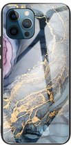 iPhone 13 Pro Hoesje Blauw / Goud Marmer - Cacious (Marble Serie)