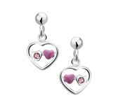 YO&NO - Oorbellen - Zilver - Oorhangers - Hart - Steker - Zirkonia - Strass amethyst - 8/7mm - Kinderen - Zilver 925