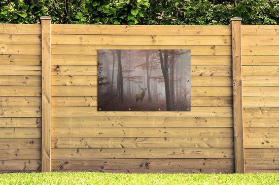 Affiche de jardin Cerf - Forêt - Rouge - Automne - 120x80 cm - Jardin