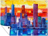 Muurdecoratie buiten New York - Panorama - Abstract - 160x120 cm - Tuindoek - Buitenposter