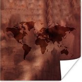 Poster Wereldkaart - Bruin - Rood - 75x75 cm