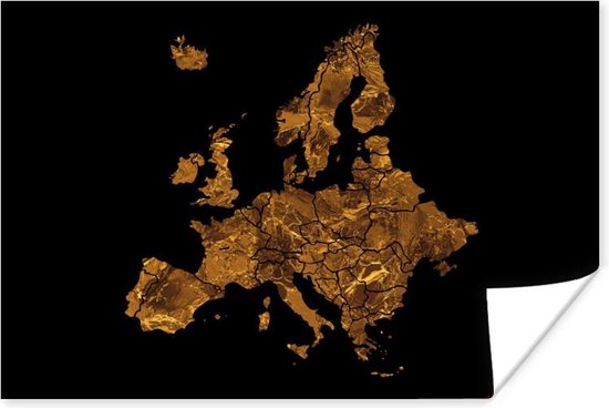 Affiche Kaart Europa - Marbre - Or - 60x40 cm