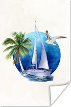 Poster Zeilboot - Zee - Waterverf - 80x120 cm