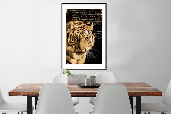Fotolijst incl. Poster - Tijger - Tekst - Goud - 60x90 cm - Posterlijst