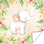 Affiche Jungle - Chambre d'enfants - Fleurs - Éléphant - 100x100 cm XXL