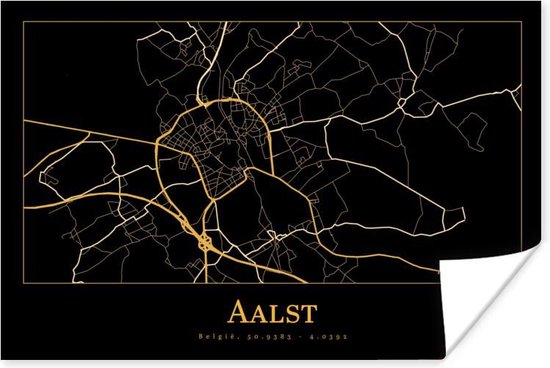 Affiche Carte - Alost - Zwart - Or - 30x20 cm