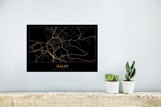 Affiche Carte - Alost - Zwart - Or - 30x20 cm