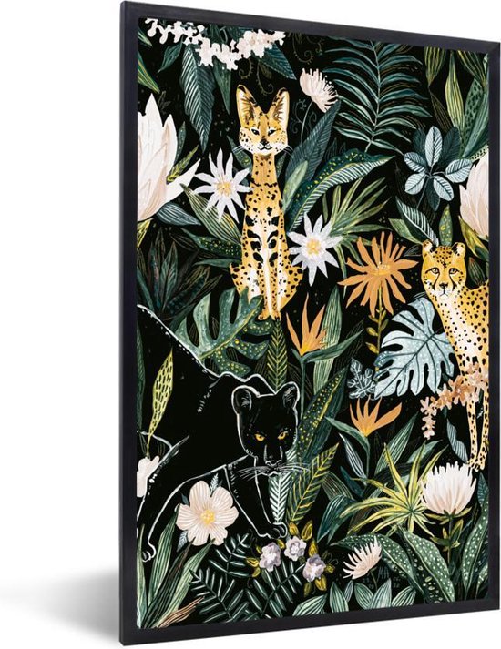 Fotolijst incl. Poster - Jungle - Planten - Panter - 20x30 cm - Posterlijst