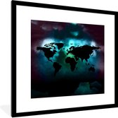 Fotolijst incl. Poster - Wereldkaart - Kleuren - Zwart - 40x40 cm - Posterlijst
