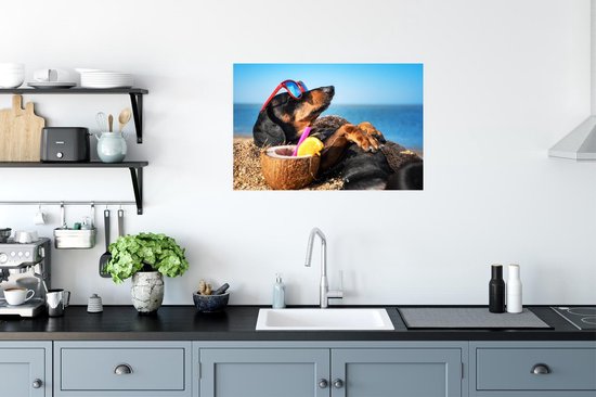 Poster Hond - Zonnebril - Strand - Zomer - 90x60 cm