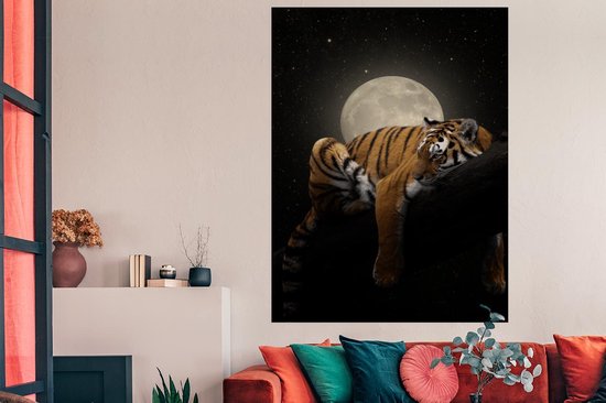 Affiche Tigre - Lune - Etoiles - 120x180 cm XXL