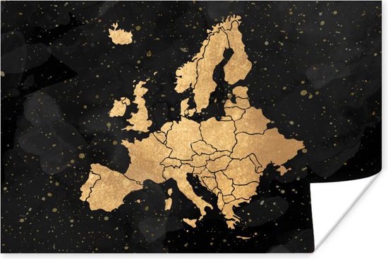 Poster Kaart - Europa - Goud - 90x60 cm