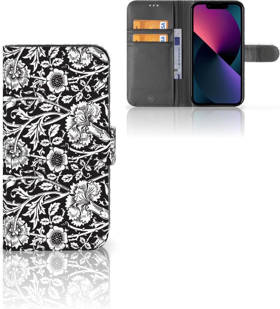 Boekhoesje voor Apple iPhone 13 Hoesje Black Flowers