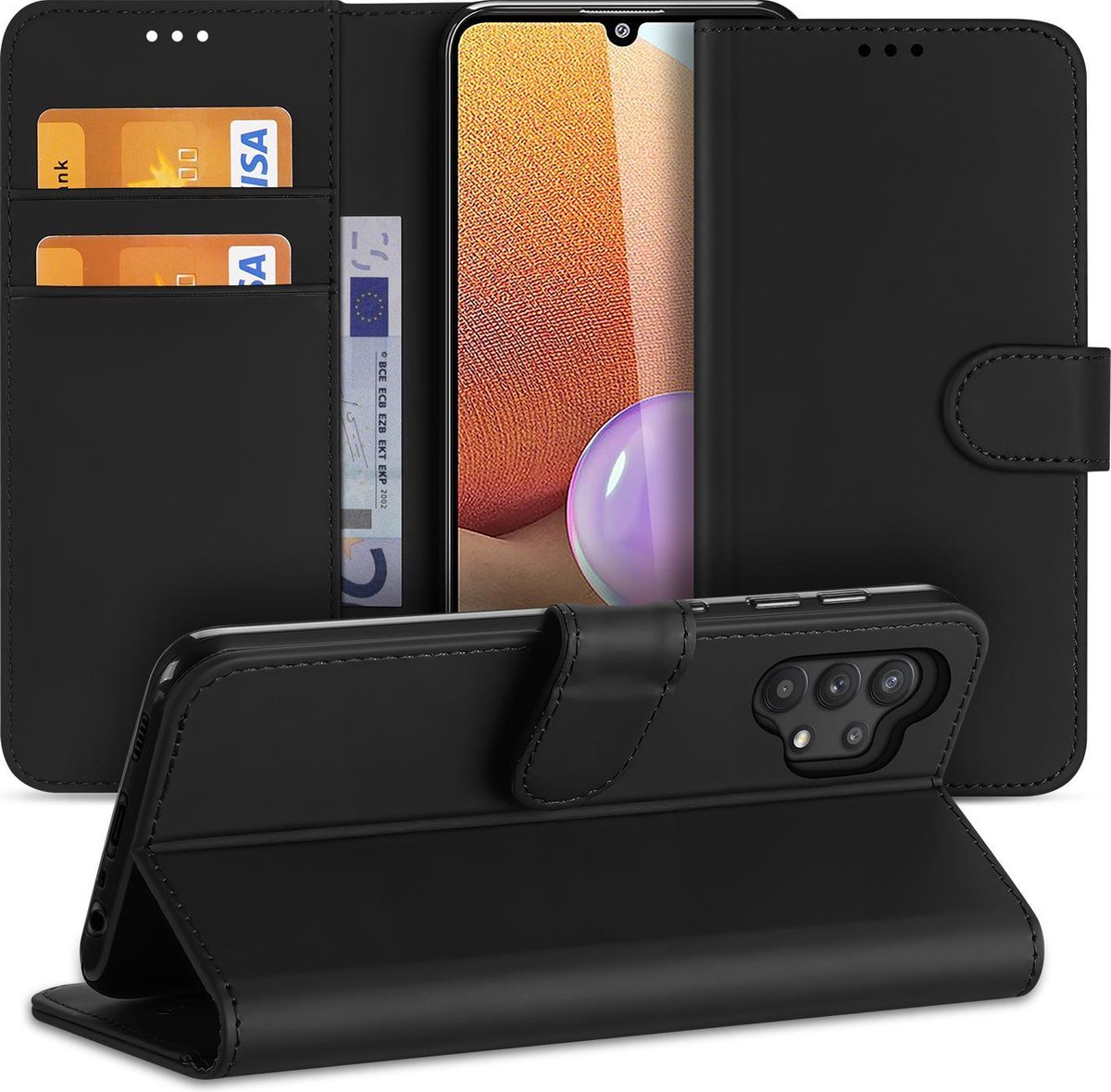 Samsung Galaxy A32 4G Hoesje Zwart met Pasjeshouder