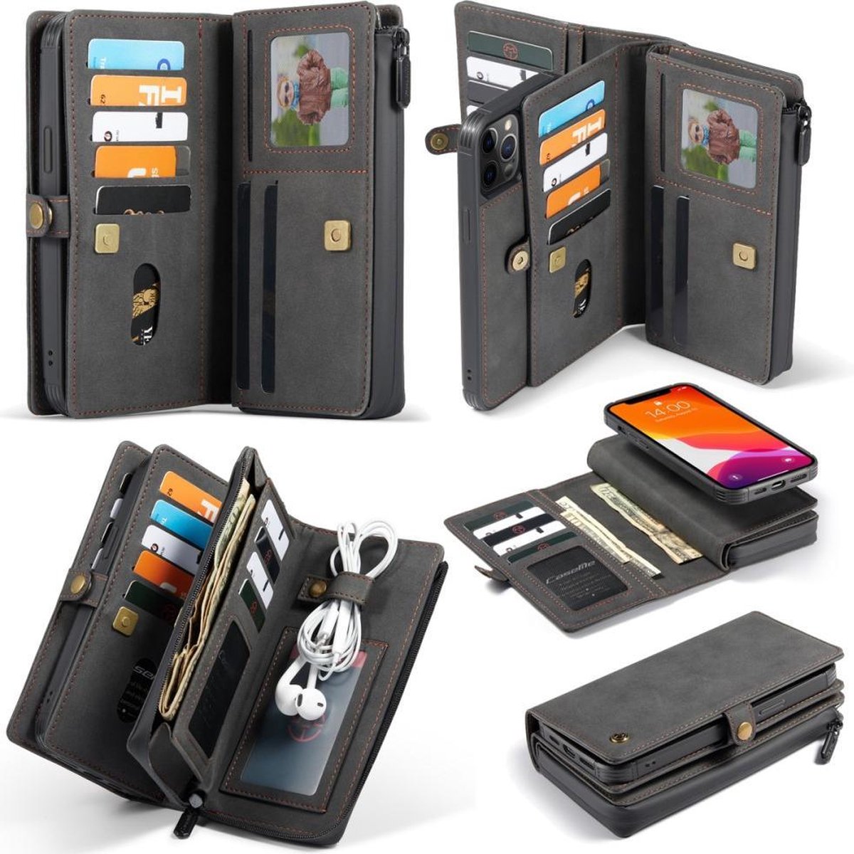 Caseme Luxe XL Portemonnee splitleder hoesje voor iPhone 13 Pro - zwart