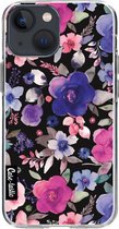 Casetastic Apple iPhone 13 mini Hoesje - Softcover Hoesje met Design - Flowers Blue Purple Print