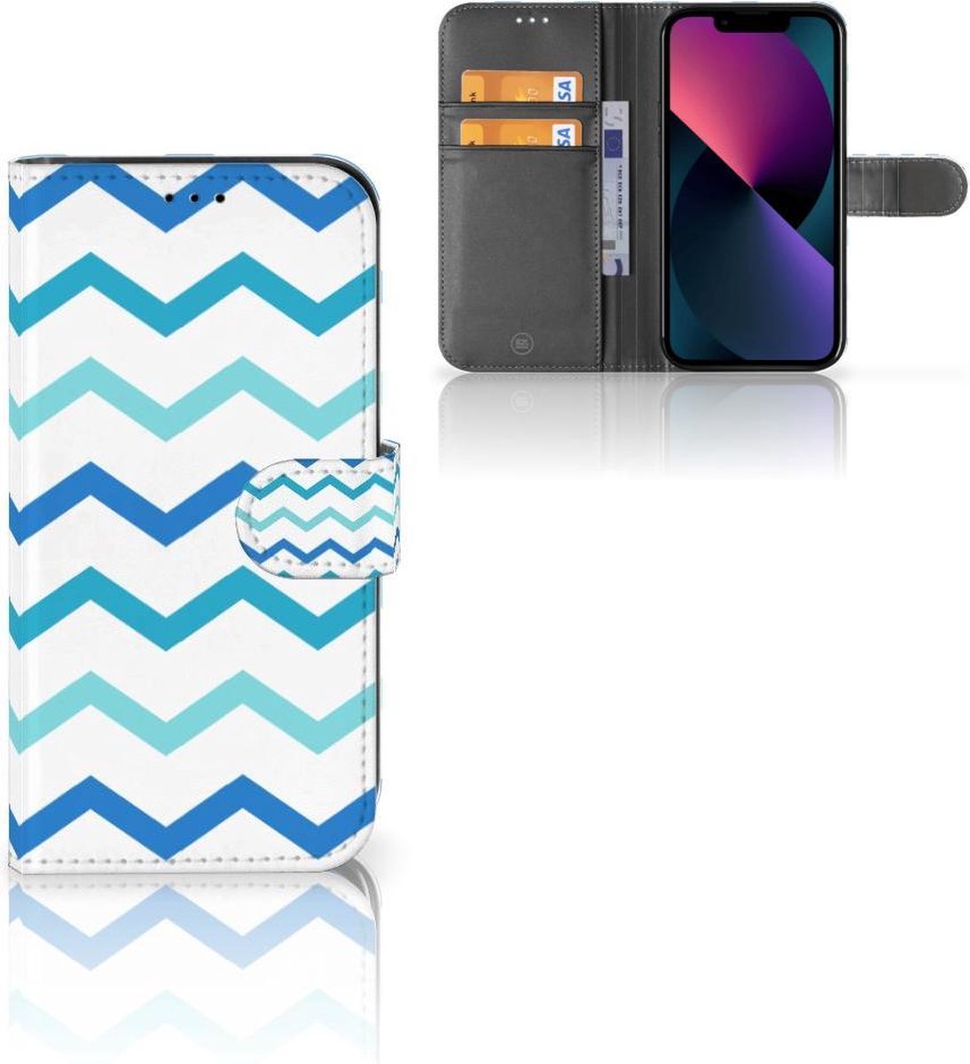 Apple iPhone 13 Telefoon Hoesje Zigzag Blauw