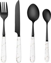 HN® Bestek zwart 16-delig | zwart bestek set voor 4 personen | roestvrij staal bestekset met keramische handgreep | messen, vorken, lepels