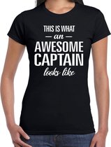 Awesome captain / geweldige kapitein cadeau t-shirt zwart - dames -  kado / verjaardag / beroep cadeau shirt S