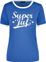 Super juf blauw/wit ringer t-shirt voor dames - Einde schooljaar/ juffendag/ lerares cadeau shirt S